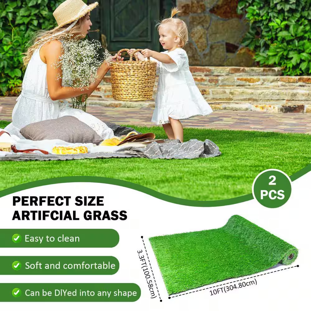 3.3 Ft. X 10 Ft. Green Artificial Grass Realistic Synthetic Thick Fake Faux Gras