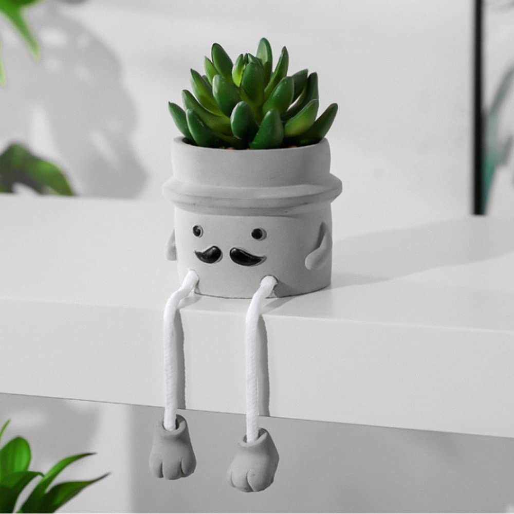 3pcs Creative Artificial Succulents with Gray Flower Pots, Mini Potted Succul…