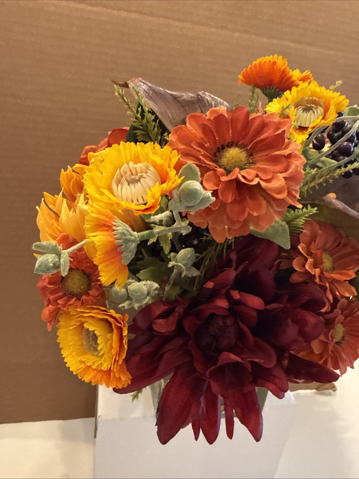 PETALS SPIDER MUM & Blackberries Silk Flowers Centerpiece 11” Height & 13” Width