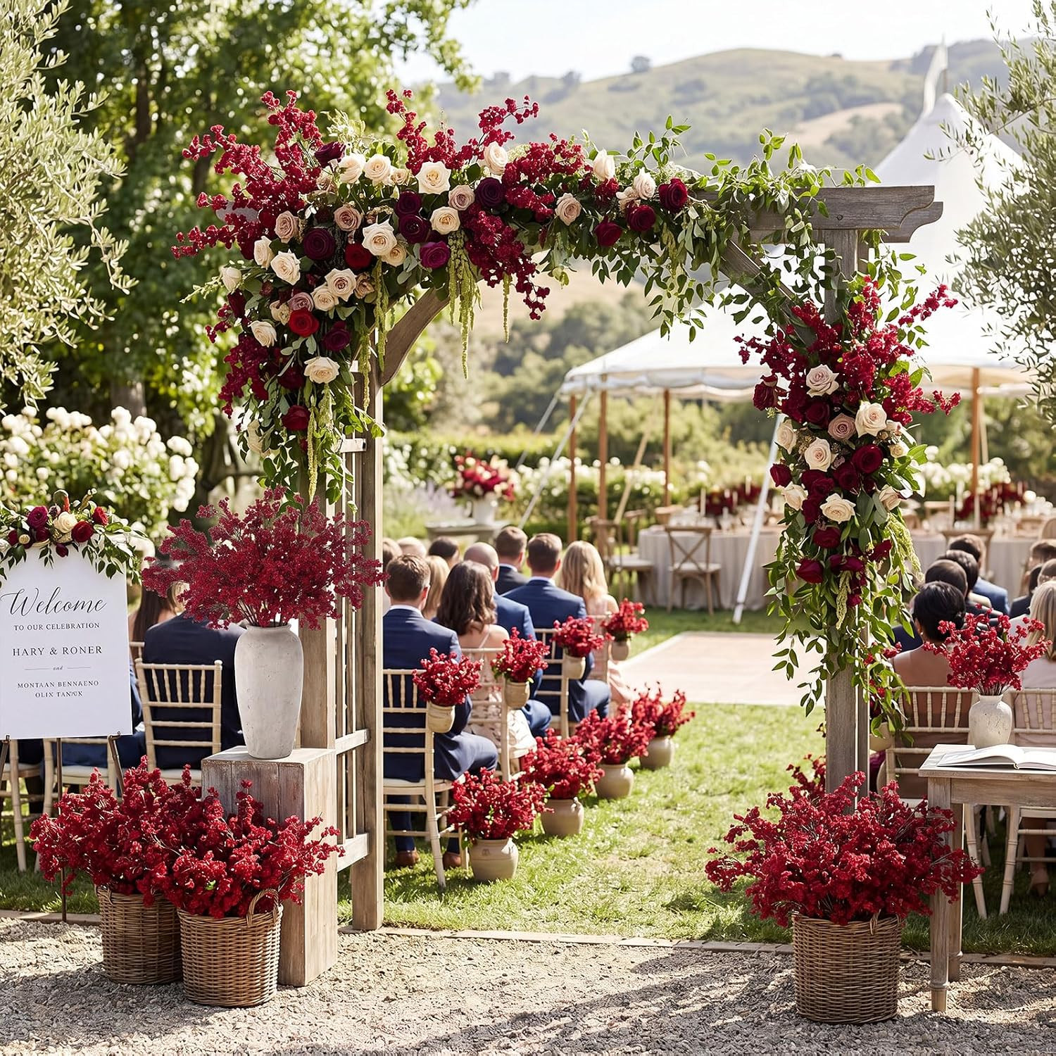 Burgundy Baby’s Breath Artificial Flowers – 8 Bundles for Home Decor