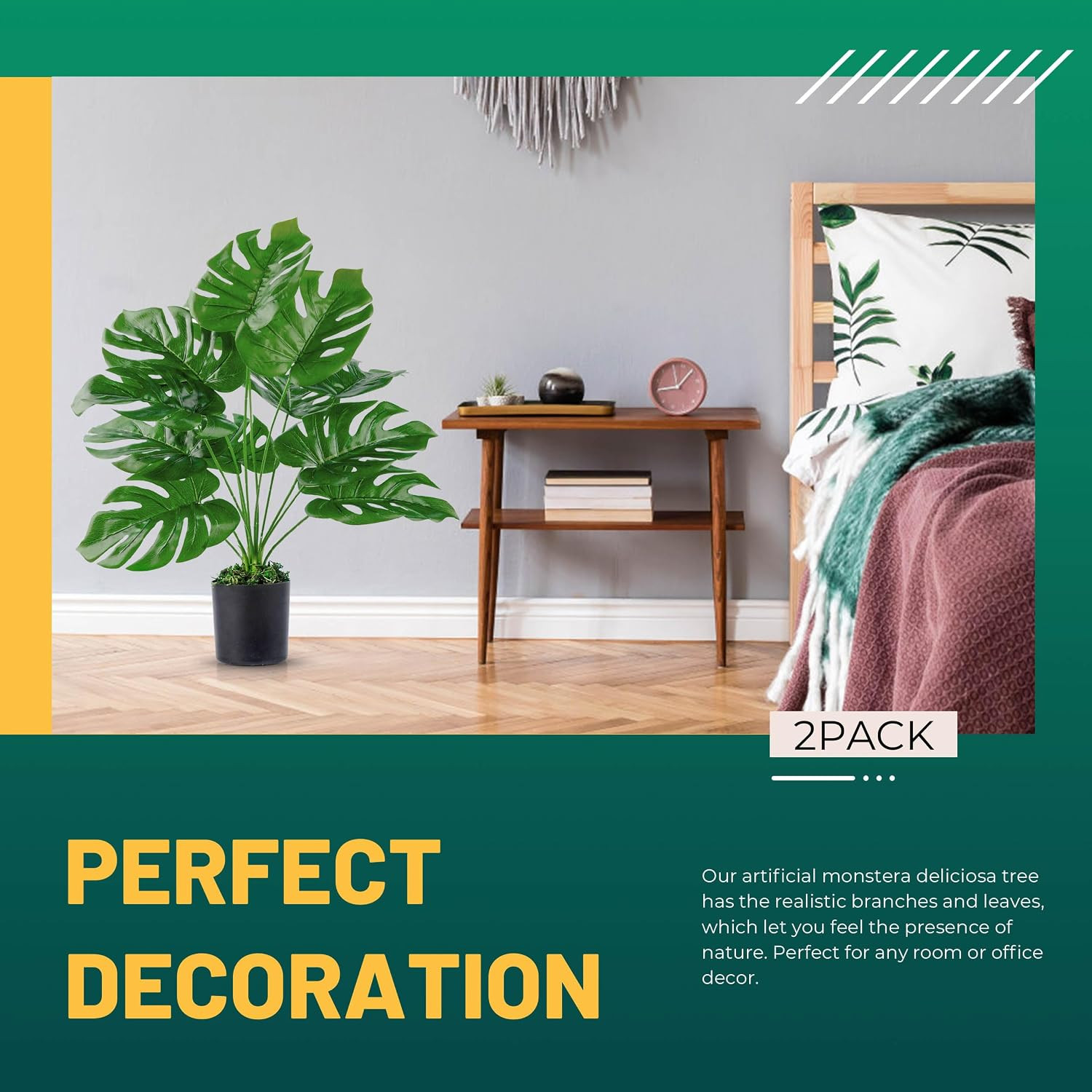28″ 2Pack Large Fake Plants Artificial Palm Tree in Pot for Indoor and Outdoor H