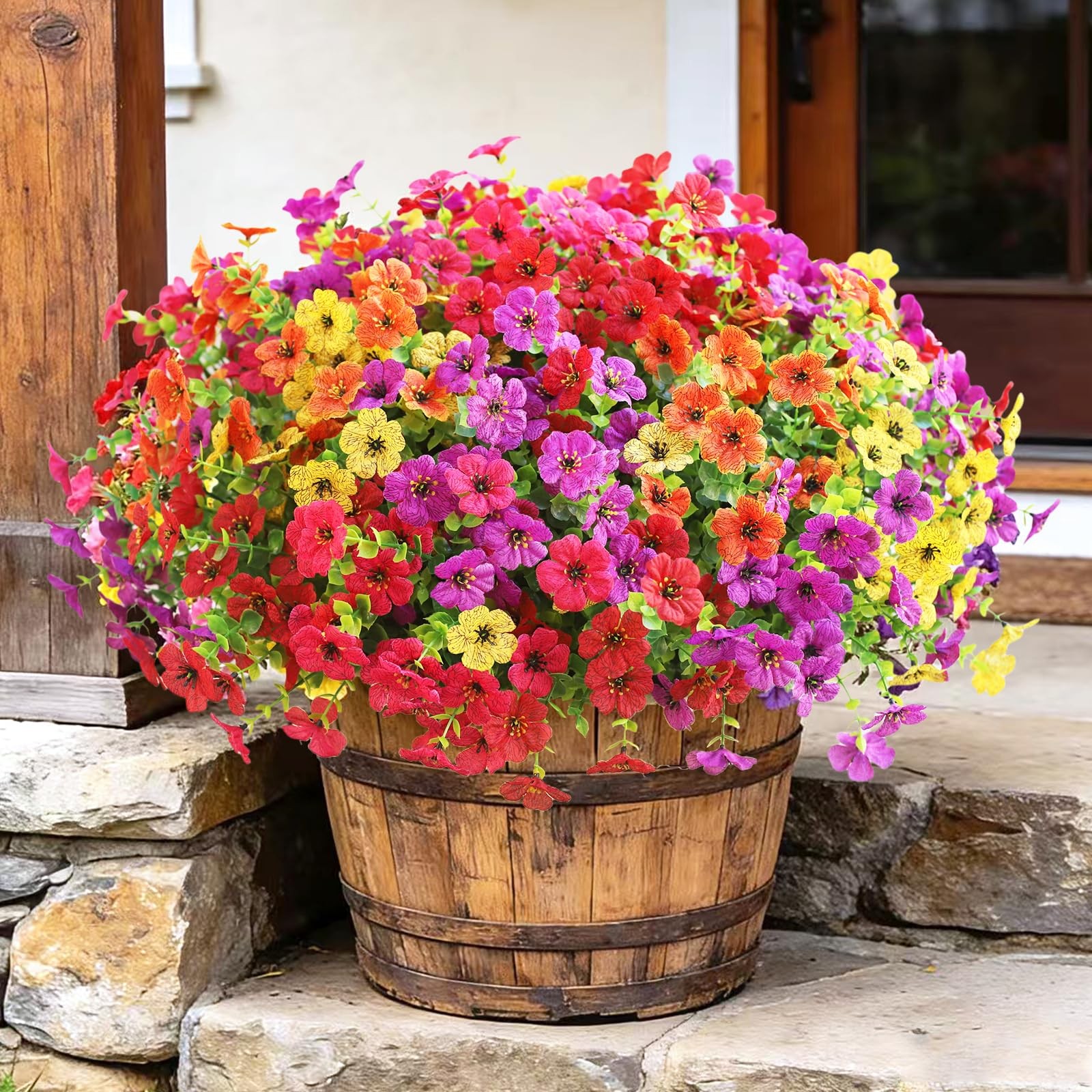 Artificial Flowers for Outdoors, Fake Faux Plants Outside Realistic Spring Su…
