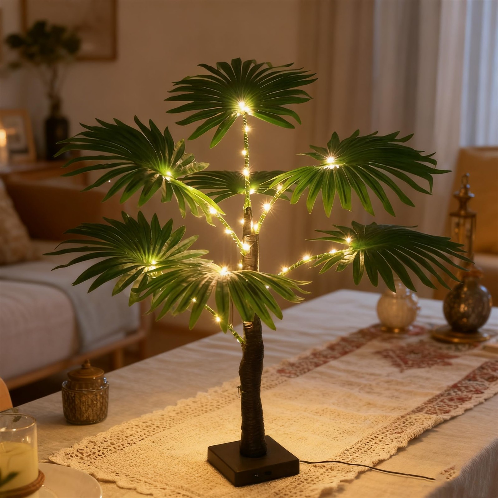 LED Artificial Palm Tree Lights Decorative Table Lamps 1ft 11in,