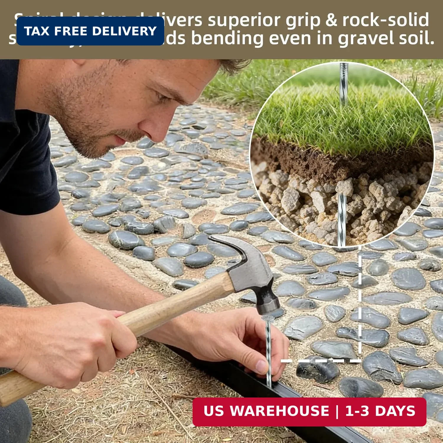 10 Inch Heavy Duty Landscape Stakes, 10 Pack Galvanized Spiral Artificial Turf N