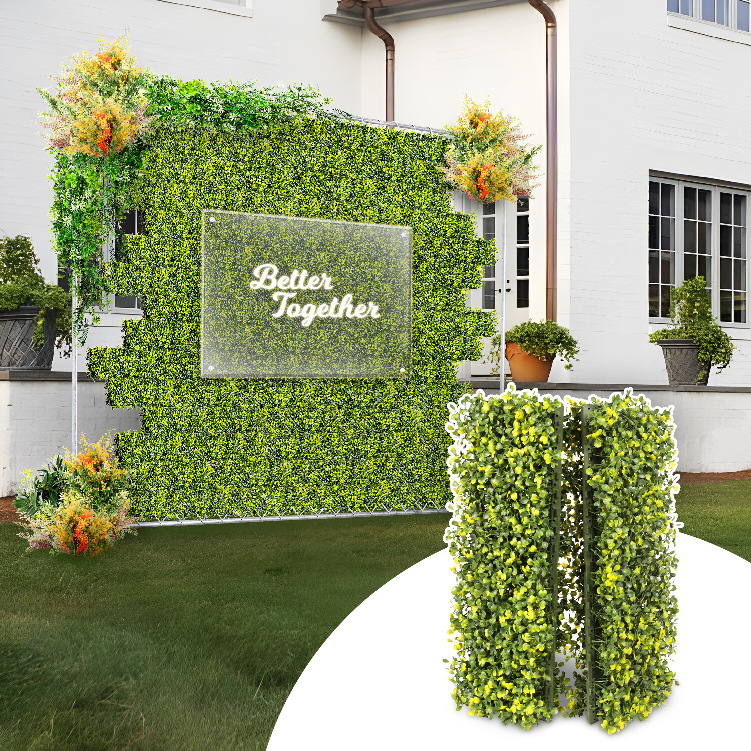Artificial Boxwood Mat Wall Decor w/Hard Panels Fence Panel Grass Double Side