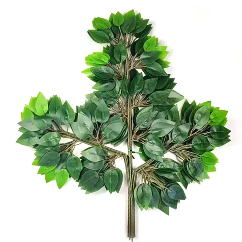 12pc Faux Ficus Foliage Branches Silk Greenery Bush for Outdoor Garden Decor