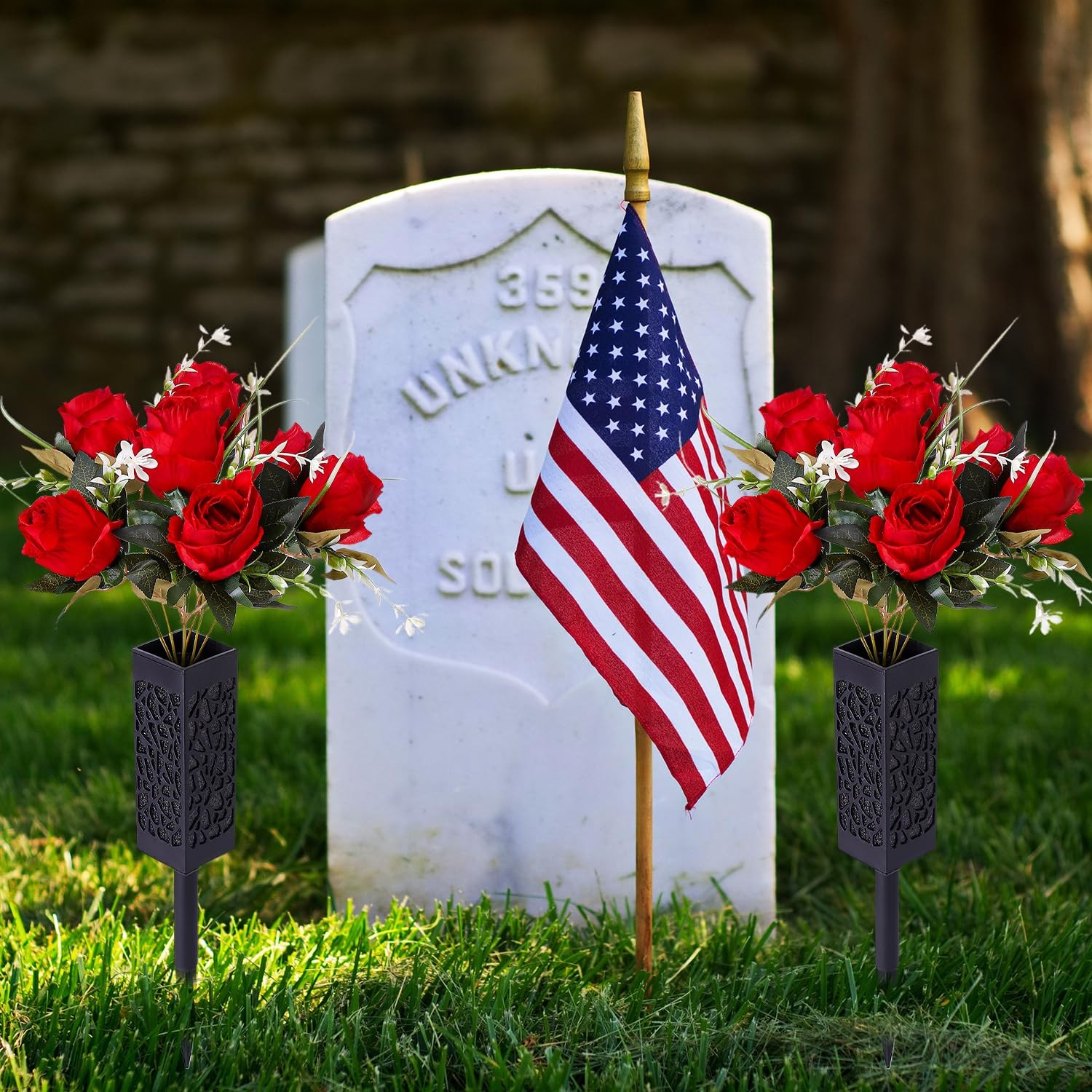 Cemetery Flower Vase with Foam for Grave Decorations 2 Headstones Spike Outdoor