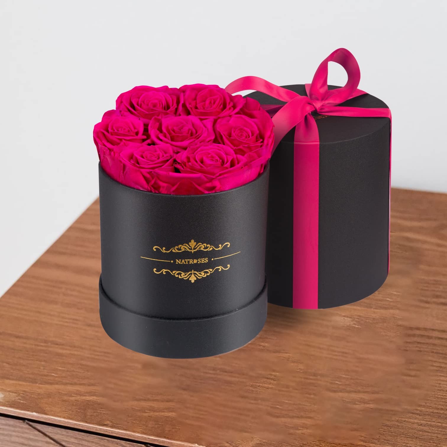 7 PCS Hot Pink Preserved Roses In Box Flowers Birthday Mothers Day Gift