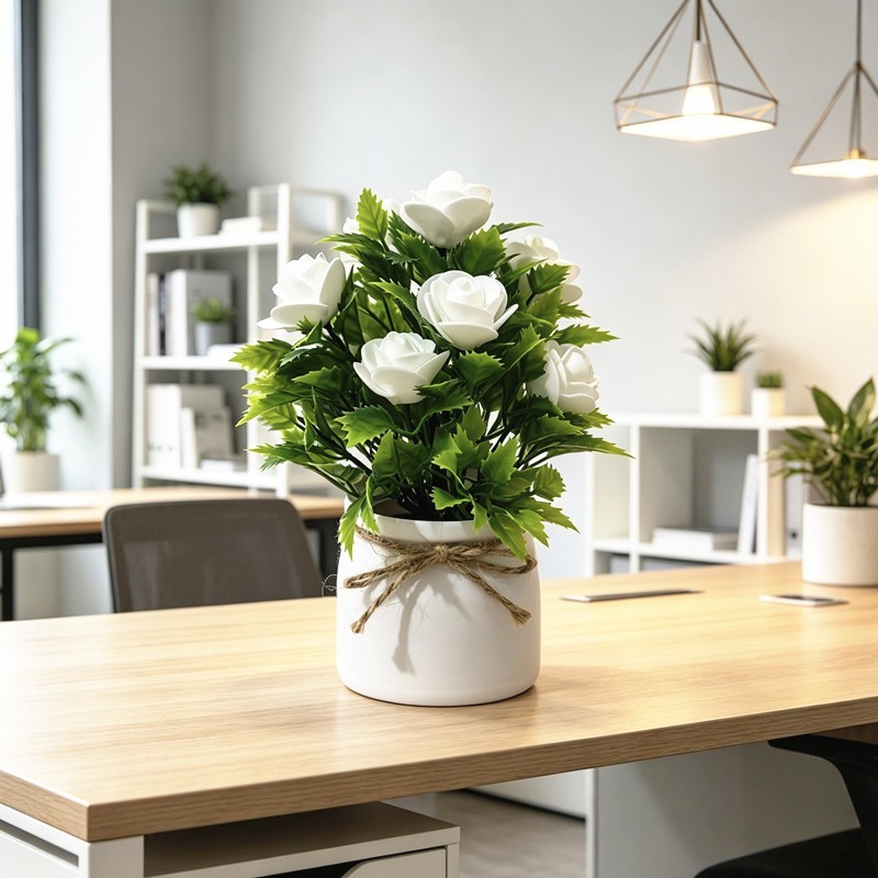 7 Color Option Foam Plant in White Pot 7.5in Height for Year Round Decor