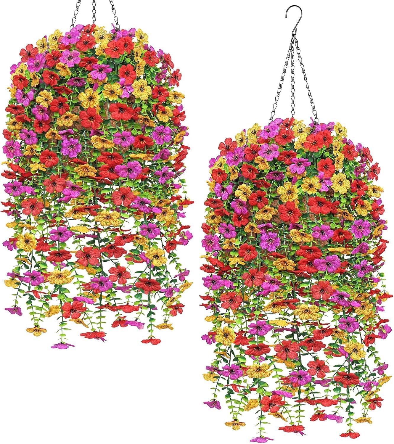 Artificial Hanging Flowers Plants Basket for Outdoors Decoration, 2PCS Multicolo