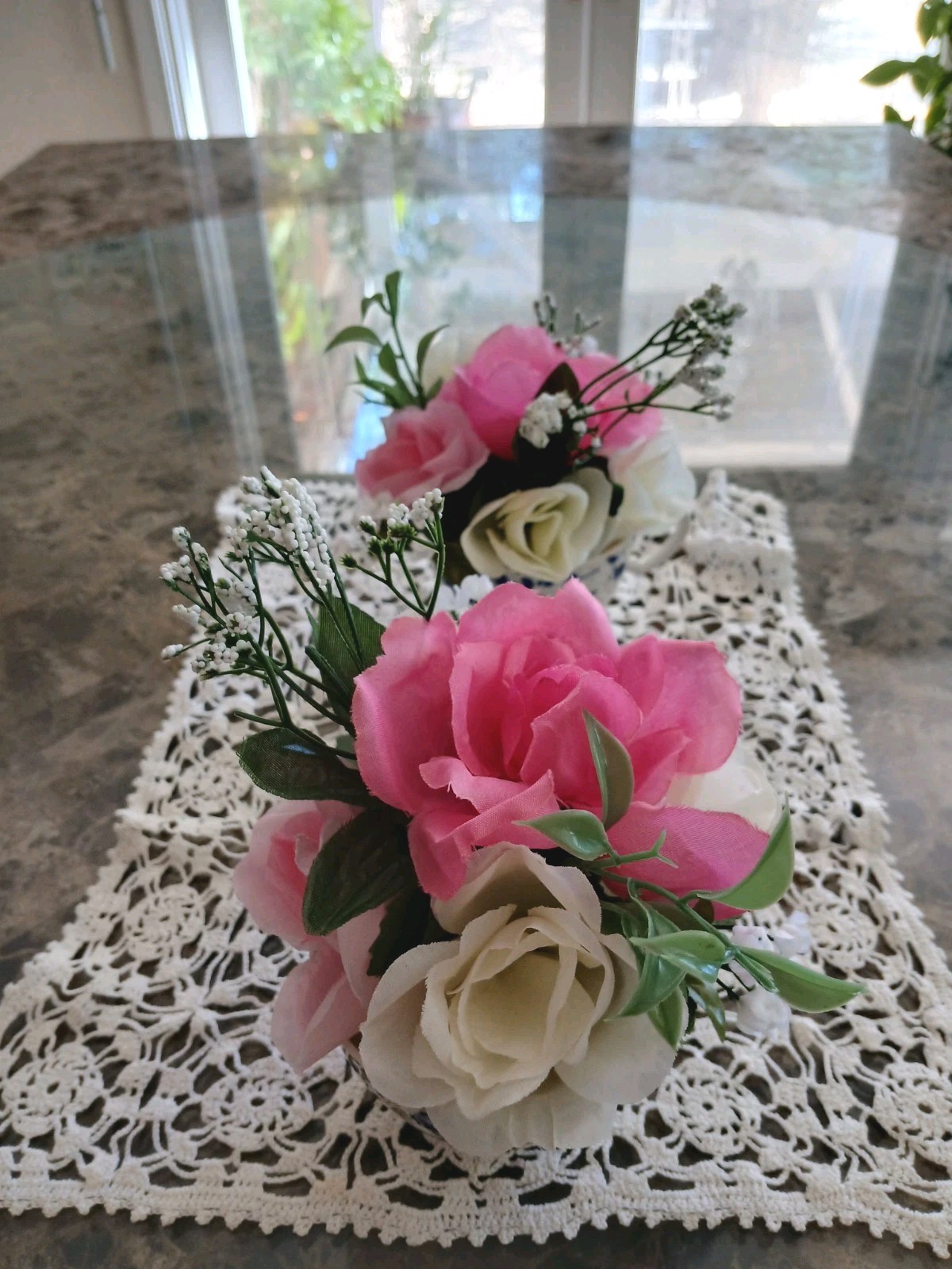 Rose Floral Arrangement Tea Party Dark Pink White Cup POP-IN Birthday Love Bride