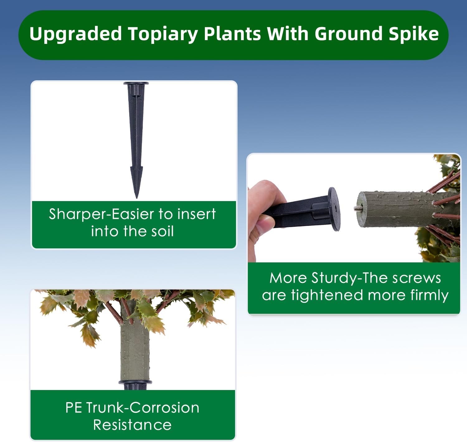 2 Pack 23.6” Artificial Topiary Trees Bushes UV Resistant w/ Metal Ground Spike