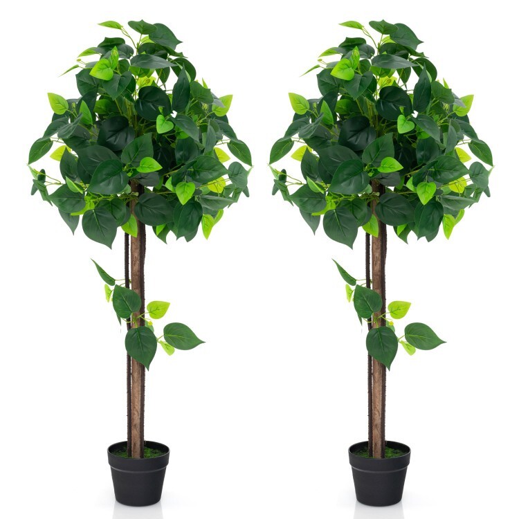 45″Artificial Silk Tree Potted Plant Artificial Hydrangea Tree w/Real Wood Trunk