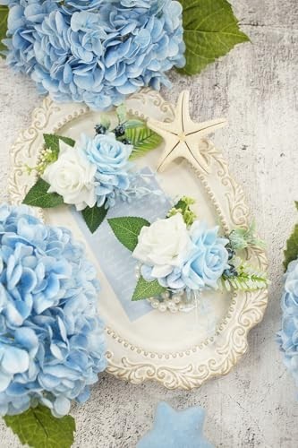 Light Blue Corsage and Boutonniere Set for Wedding Prom Artificial Rose Flow