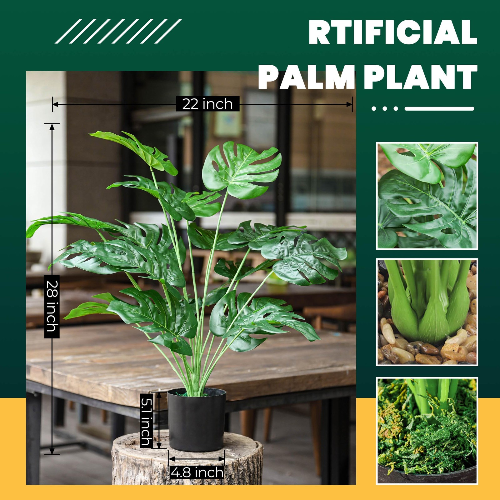 28 Inch Artificial Palm Tree Plant Pot for Indoor Outdoor Office Decor