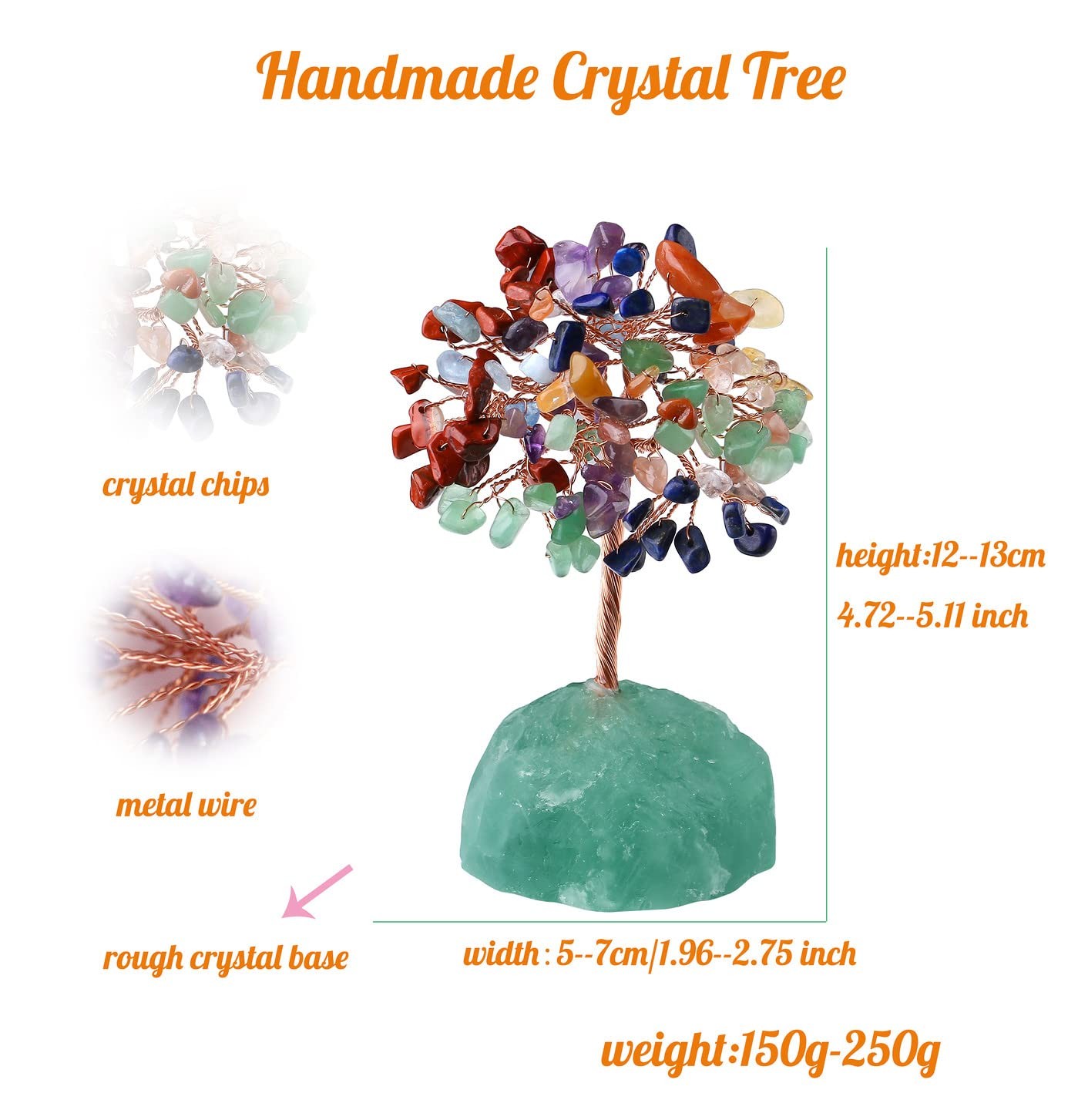 7 Chakra Healing Crystal Tree Natural Gemstone Crystals Stone Base Copper Wire