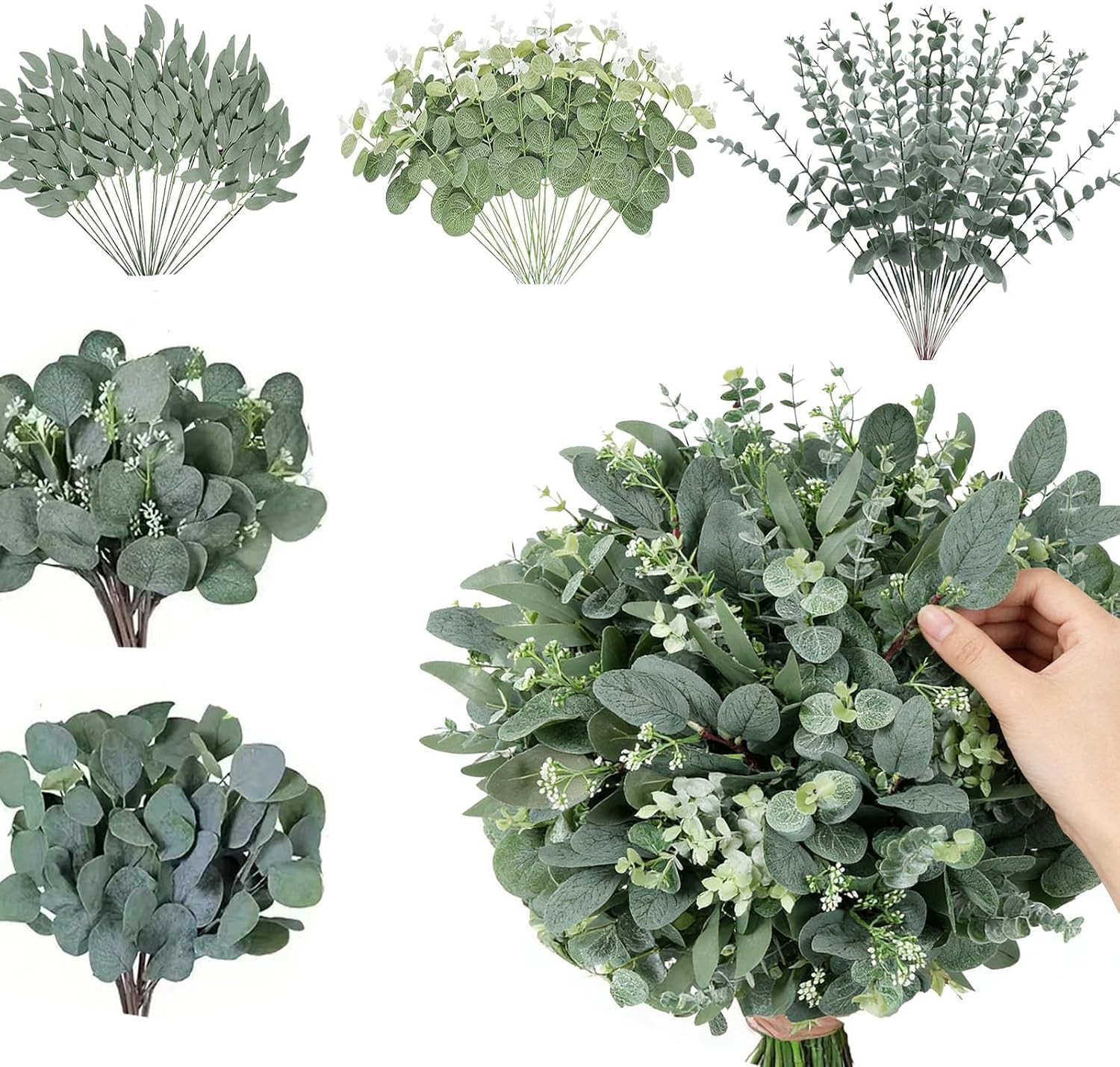 Realistic 130Pcs Artificial Eucalyptus Stems for Home Decor & Weddings