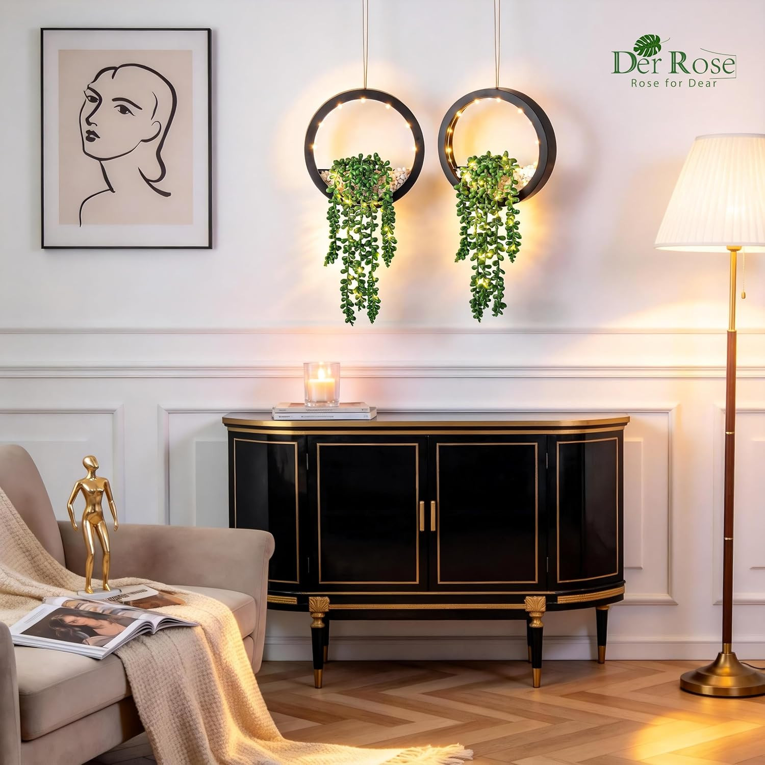 2 Pack Lighted Hanging Plants, Artificial String of Pearls Succulents with Warm