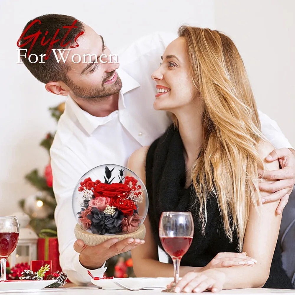 Valentine’s Day Gifts for Her Preserved Real Flowers Eternal Rose in Glass Dome