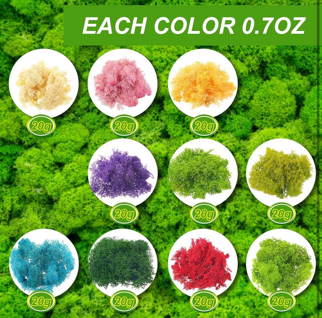 7 Oz Colored Fake Moss Preserved for Crafts Artificial Decorative Moss Faux
