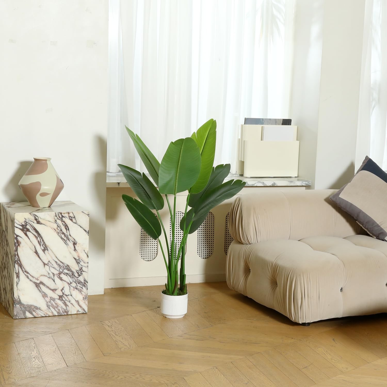 Bird of Paradise Plant Artificial 4ft,Faux Plants Indoor Tall with 8 Trunks -…