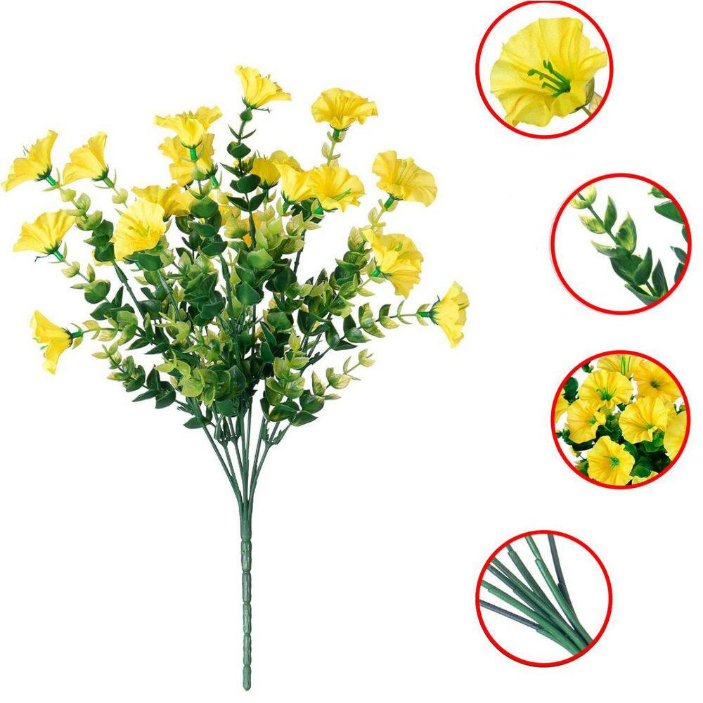 12-Bundles Yellow Silk Morning Glory with Eucalyptus