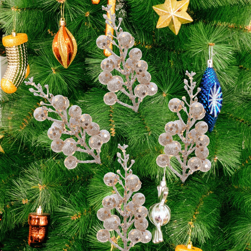 10 Pcs Faux Berry Stems Christmas Artificial Glitter Ornaments Berries