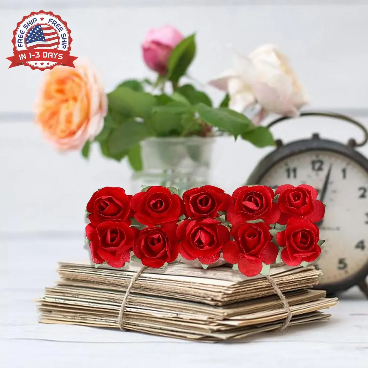 CCINEE 120pcs Mini Paper Flowers,Mulberry Paper 1/2″ Artificial Rose Flower with
