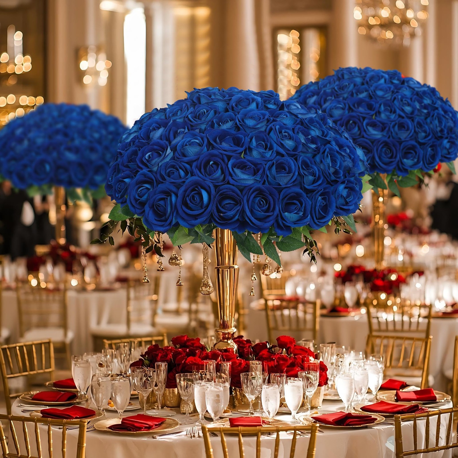 Artificial Royal Blue Roses – 50Pcs Premium Velvet Faux Roses with Long Stems…
