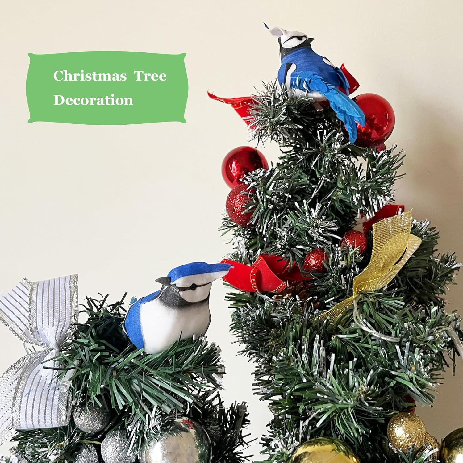 6PCS Artificial Birds Realistic Blue Jay 5.5Inch Foam Feather Bird for Christmas