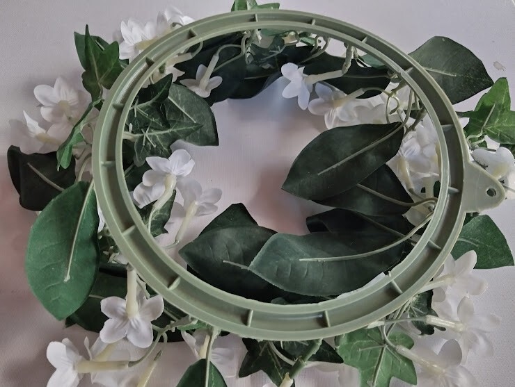 SIX inch stephanotis candle ring. For a 6″ pillar candle or cremation urn.