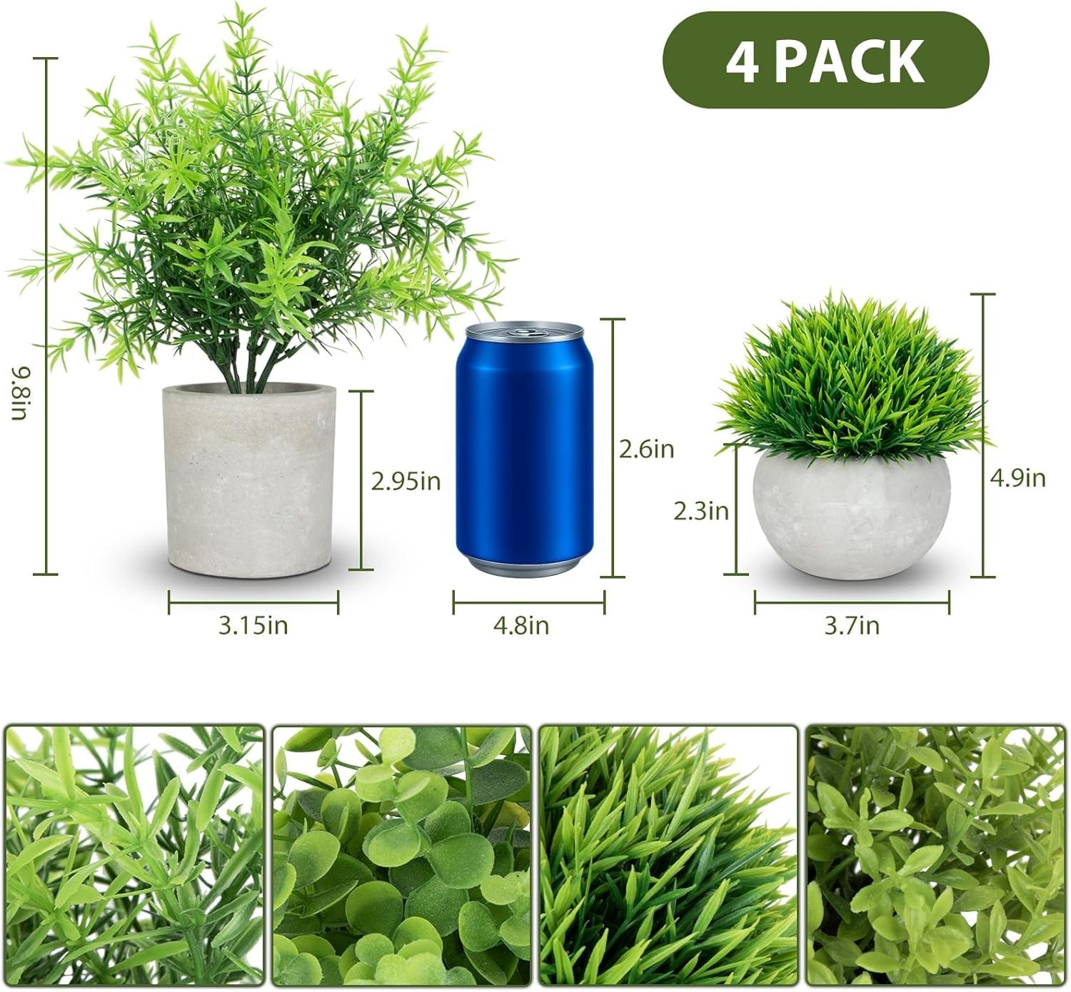 4 Pack Small Fake Plants Indoor, Mini Potted Artificial Plants Eucalyptus Ros…