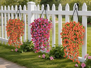 Artificial Hanging Flowers for Outdoors, 6PCS Faux Silk Artificial Flowers for