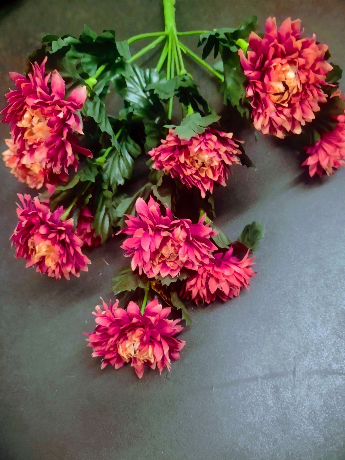 15″ Vintage Silk Strawflower Flower Bush with 10 Stems, Fall Salmon/Peachy Coral