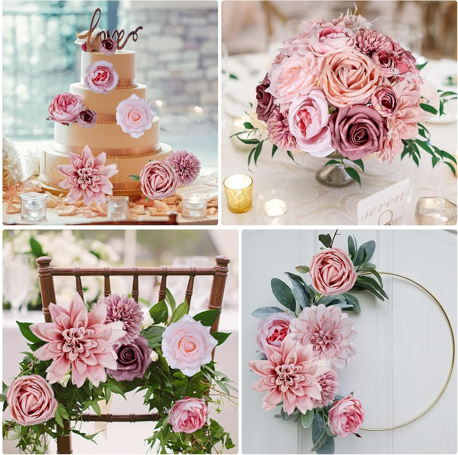 Artificial Flowers Dusty Pink Silk Roses, Fake Flowers for DIY Wedding Bouquets
