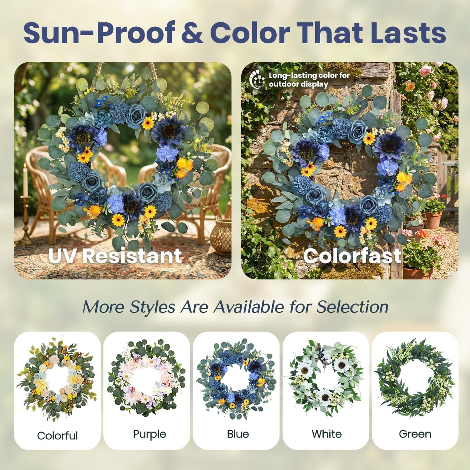22In Sunflower Summer Wreath Greenery Front Door Farmhouse Porch Decor