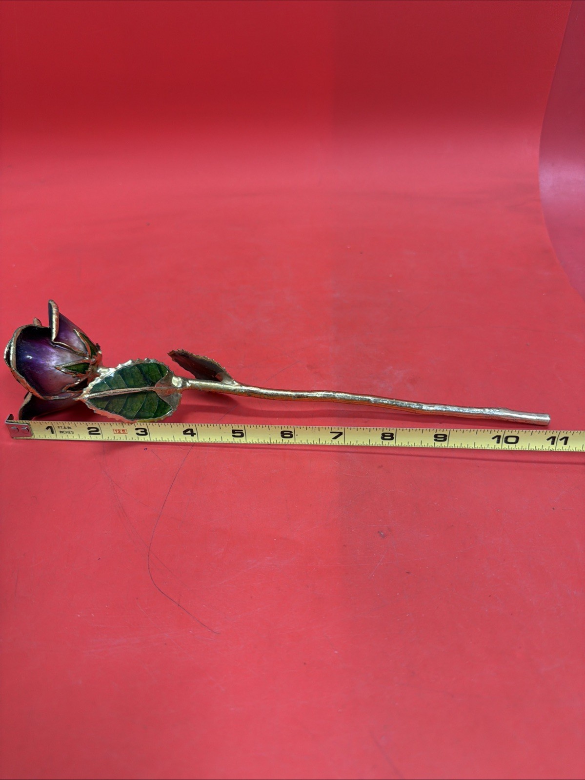 Vintage Gold-Tone Metal Purple Rose 🥀 w Ceramic Vase 4.75” Decor
