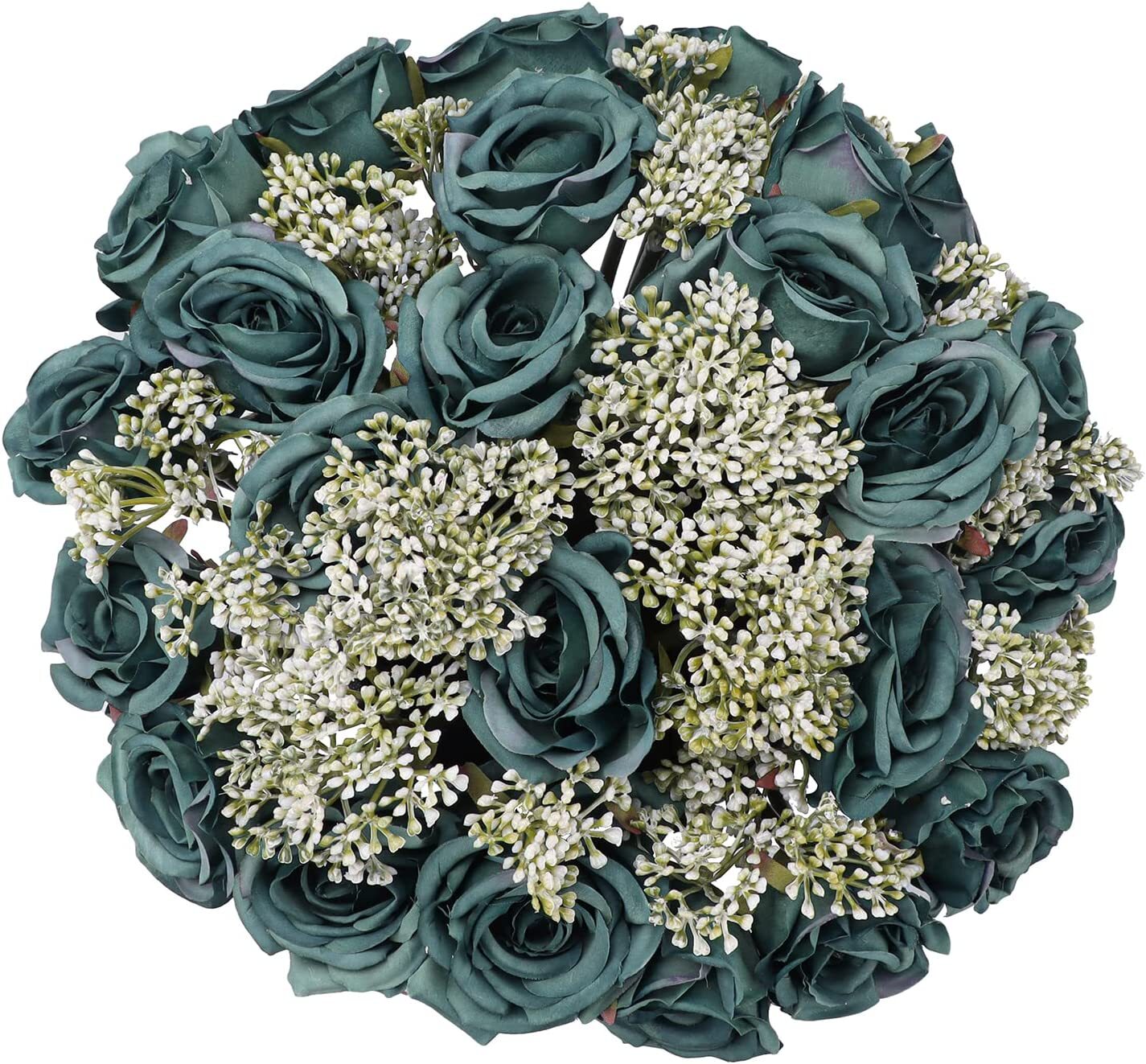 4 PCS Bouquet Dark Green Rose Fake Artificial Flowers with 24 Heads Decoration