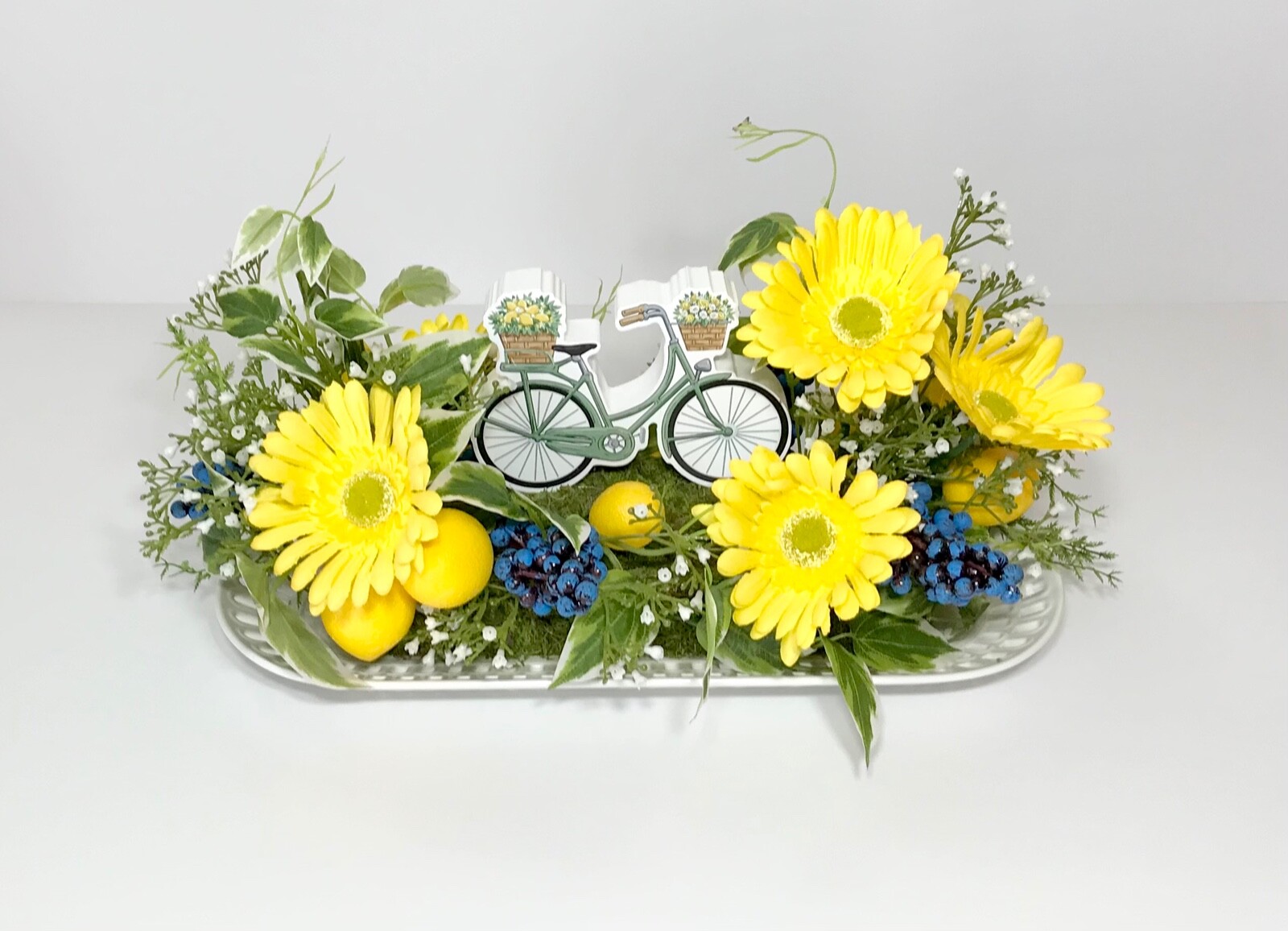 SPRING LEMONS YELLOW FLOWERS BICYCLE SIGN CENTERPIECE ARRANGEMENT DECORATION NEW