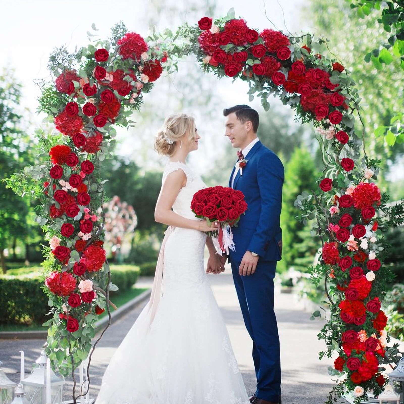 50 Pcs Real Touch Red Velvet Roses – Artificial Flowers with Long Stems for DIY