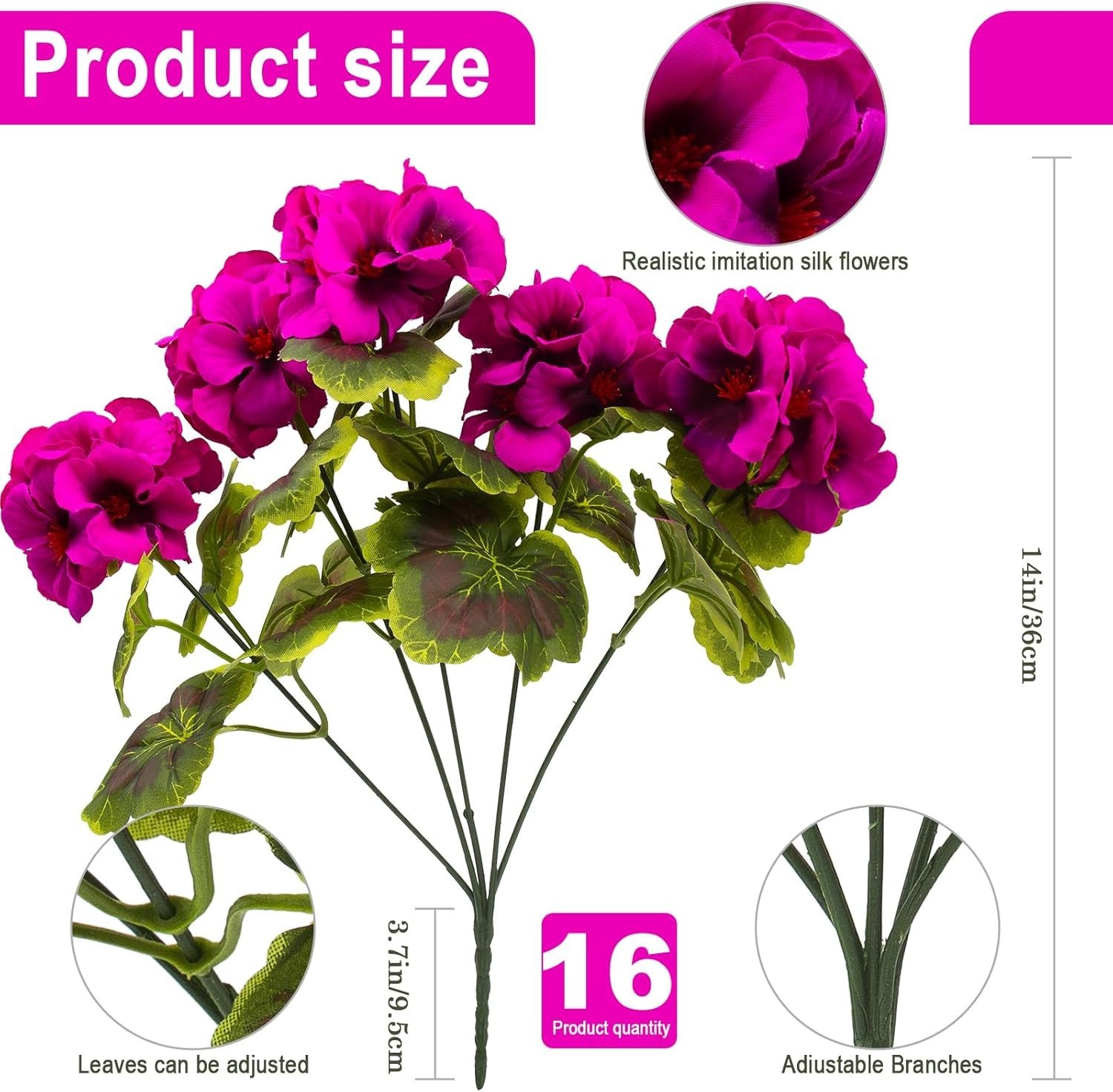 Realistic 16 Pcs Silk Geraniums for Indoor Outdoor Decoration – Rose Red Charm
