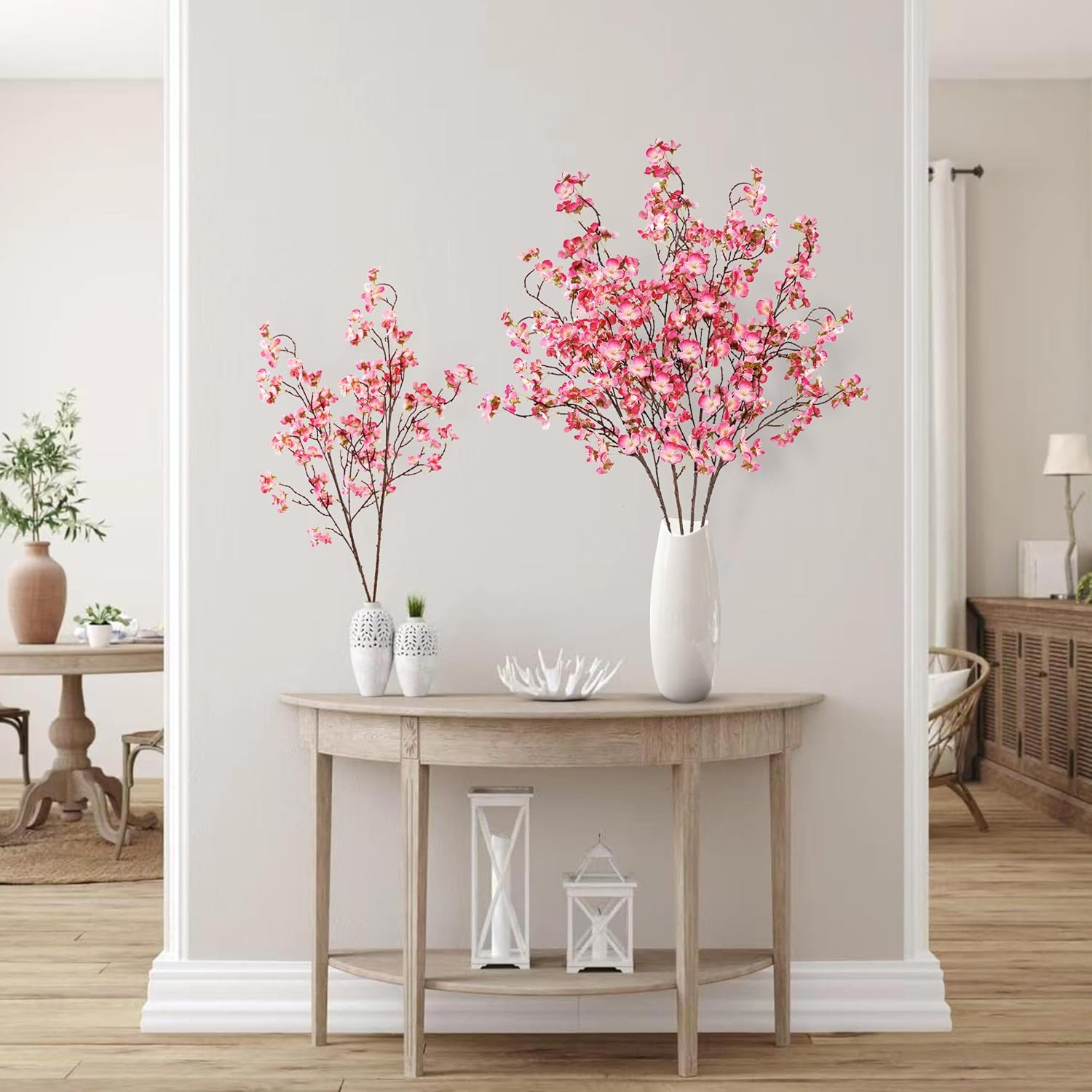 4Pc Artificial Cherry Blossom Stems 41″ Faux Silk Flowers Rose Red