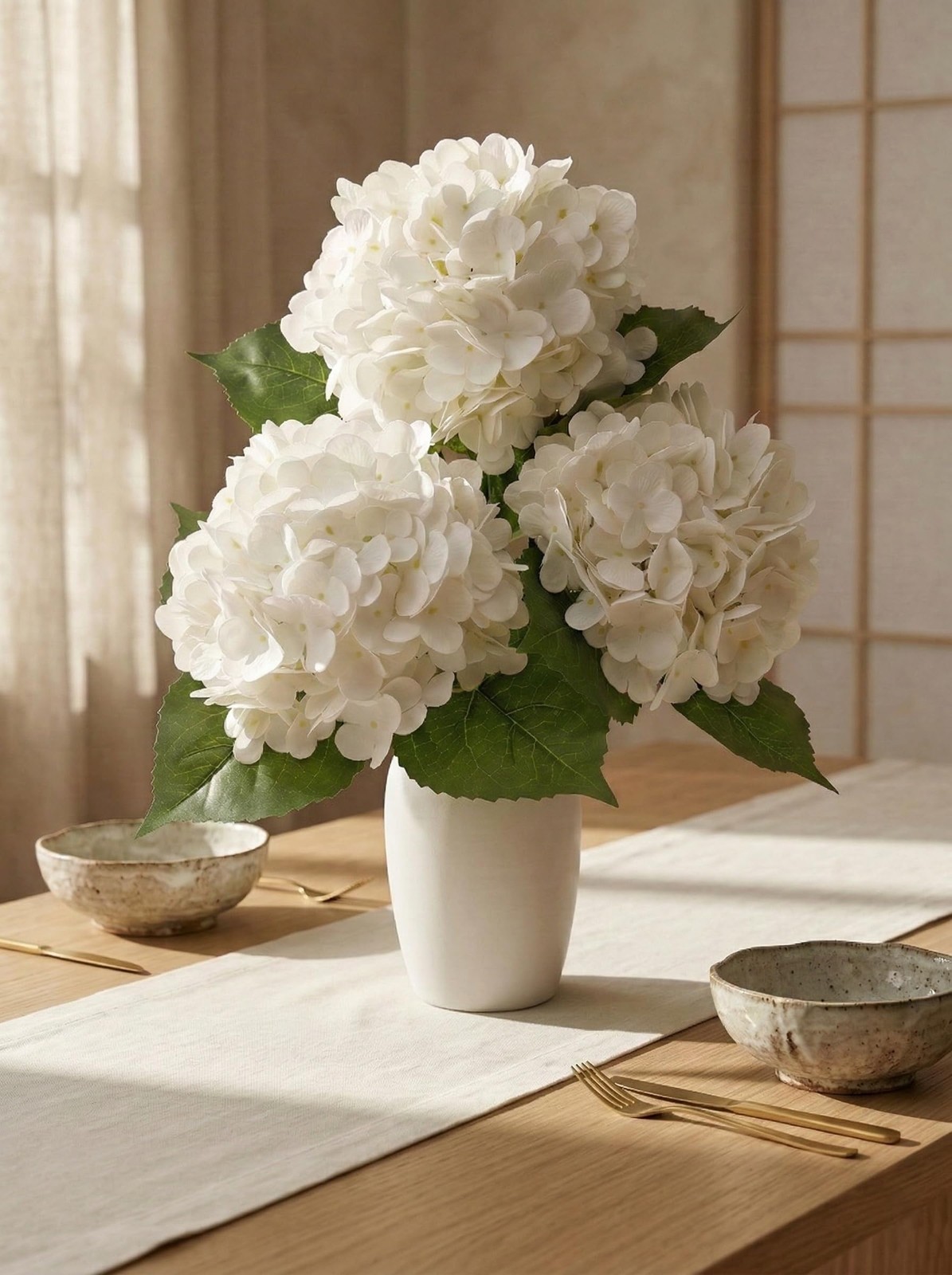 3 Pcs Real Touch White Hydrangea Artificial Flowers – 20″ Large Jumbo 3D Late…