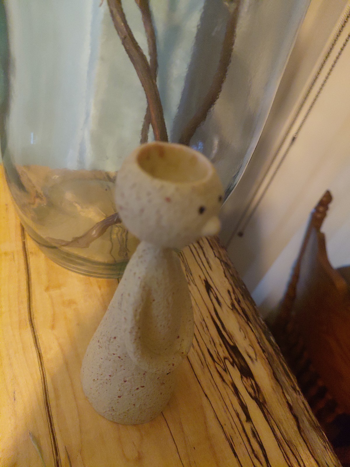 Anthropomorphic Air Plant Or Candle Holder Whimsical Speckled Resin Figure