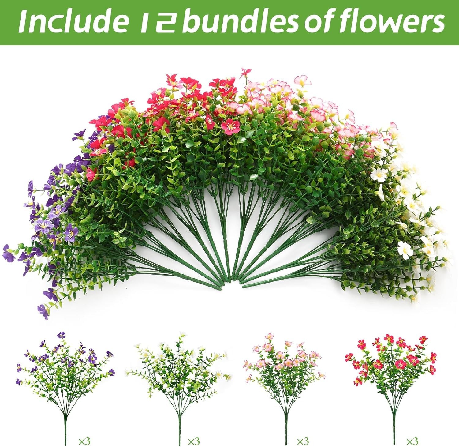 SOMYTING Artificial Flowers for Outdoors, 12 Bundles Faux Plants Flower Outdo…