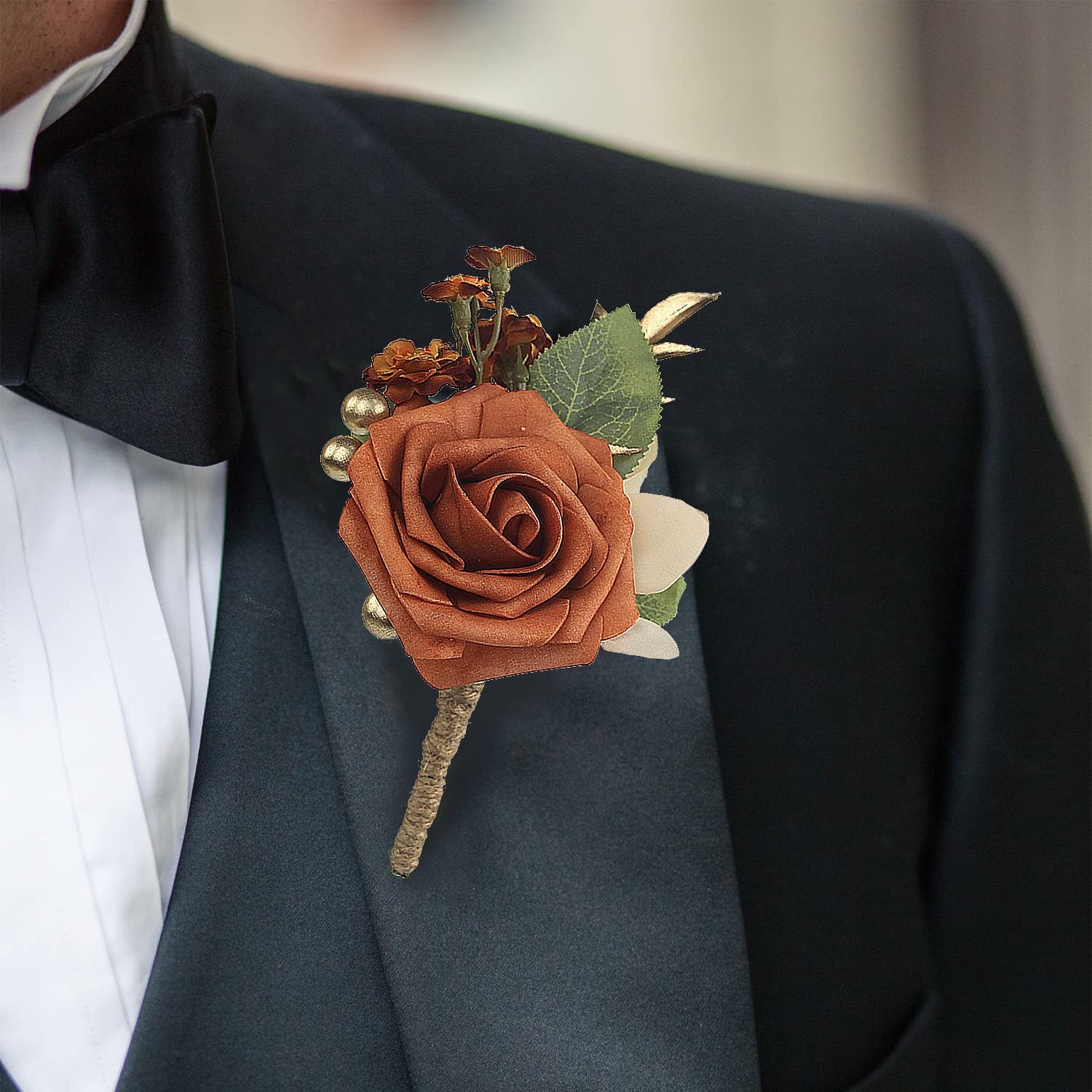 6Pcs Terracotta Boutonnieres for Men Wedding Groom Burnt Orange Boutonniere F…