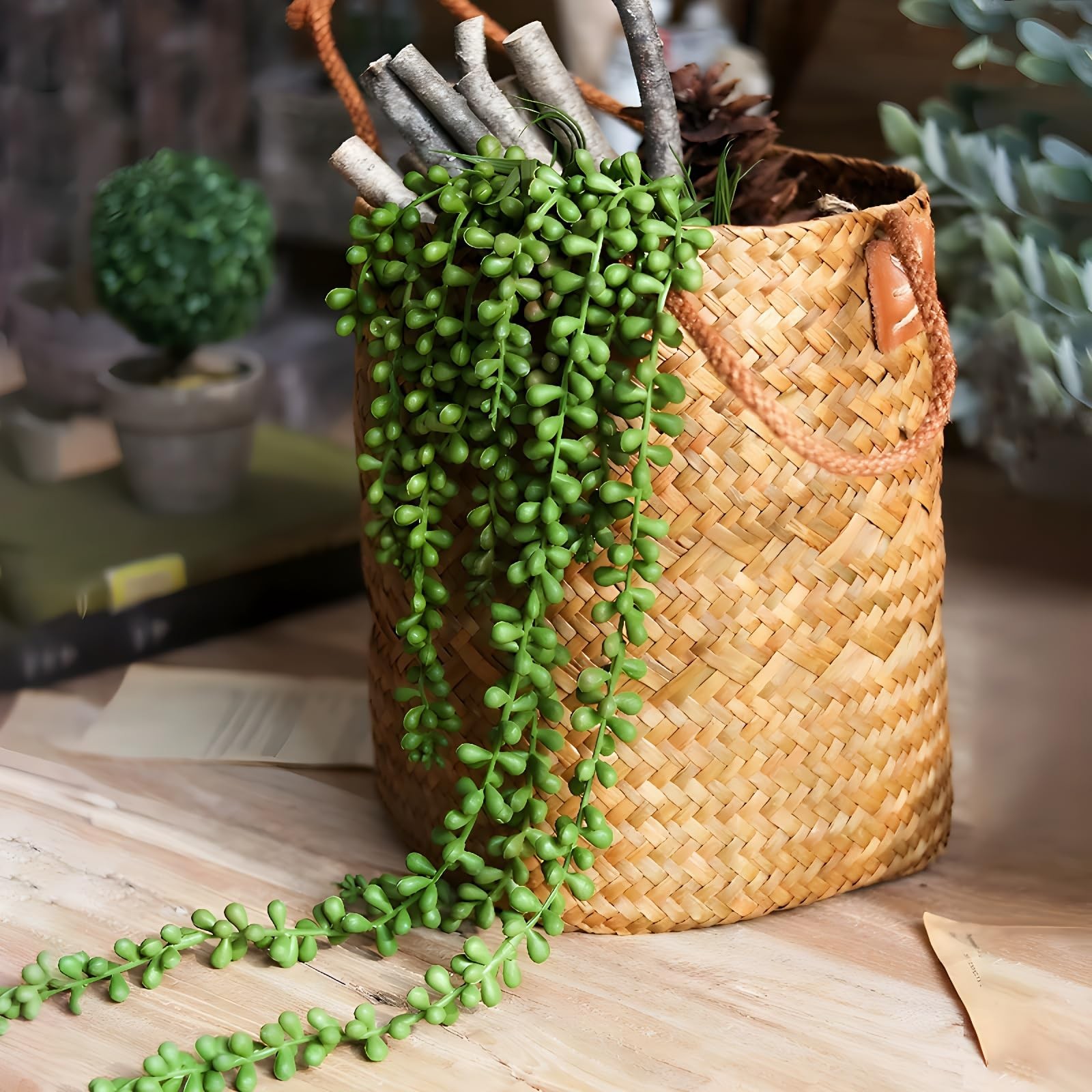6 Pcs Succulents Plants Artificial Hanging Plants-String of Pearls Faux Green…
