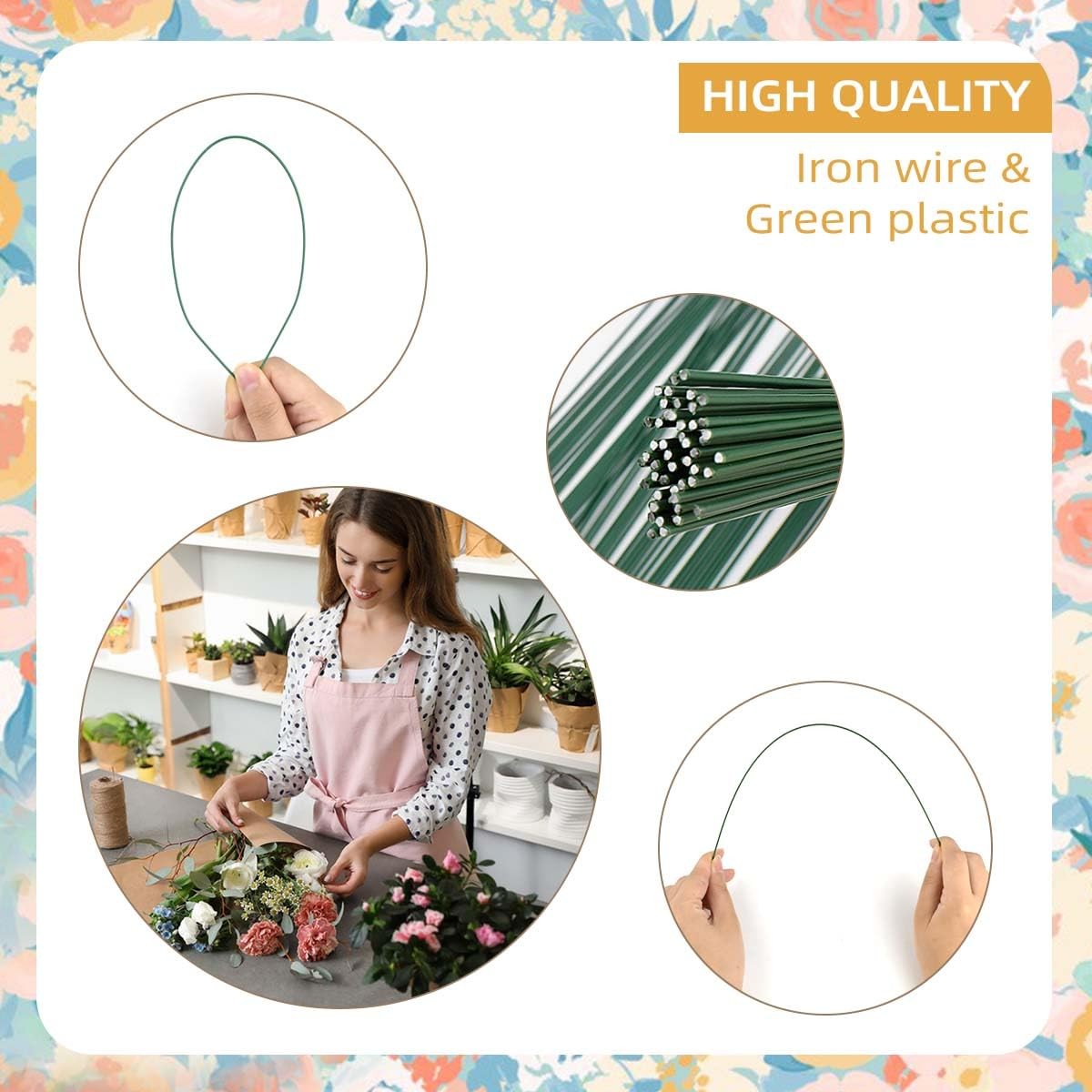 50 Pieces Floral Wire Stems Flower Wire Stem Dark Green Floral Stem Wire for