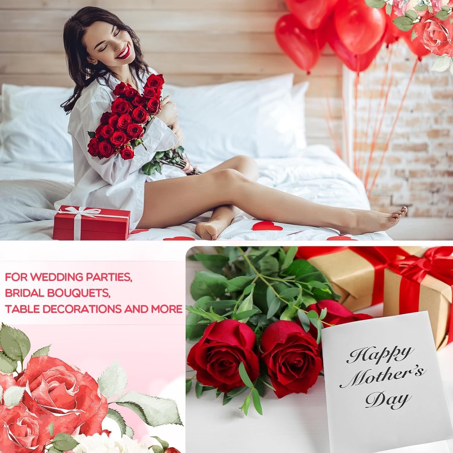 500 Pcs Artificial Silk Roses Flowers with Long Stem Bridal Wedding Bouquet Real