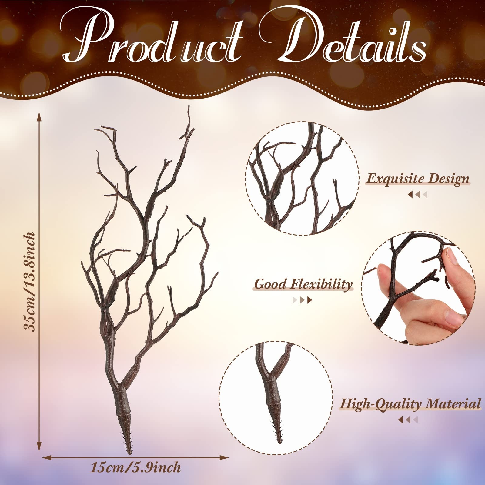 Dark Brown Small Manzanita Branches Plastic Faux Tree Twigs 13.8 Inch 10 PCS